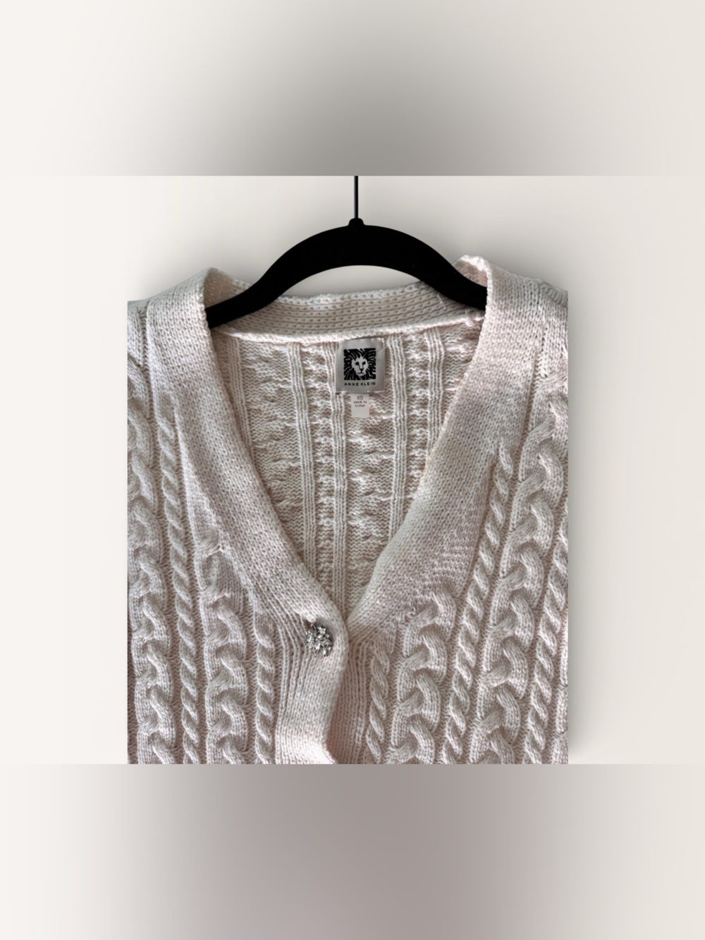 Anne Klein Soft Cream Cable-Knit Cardigan